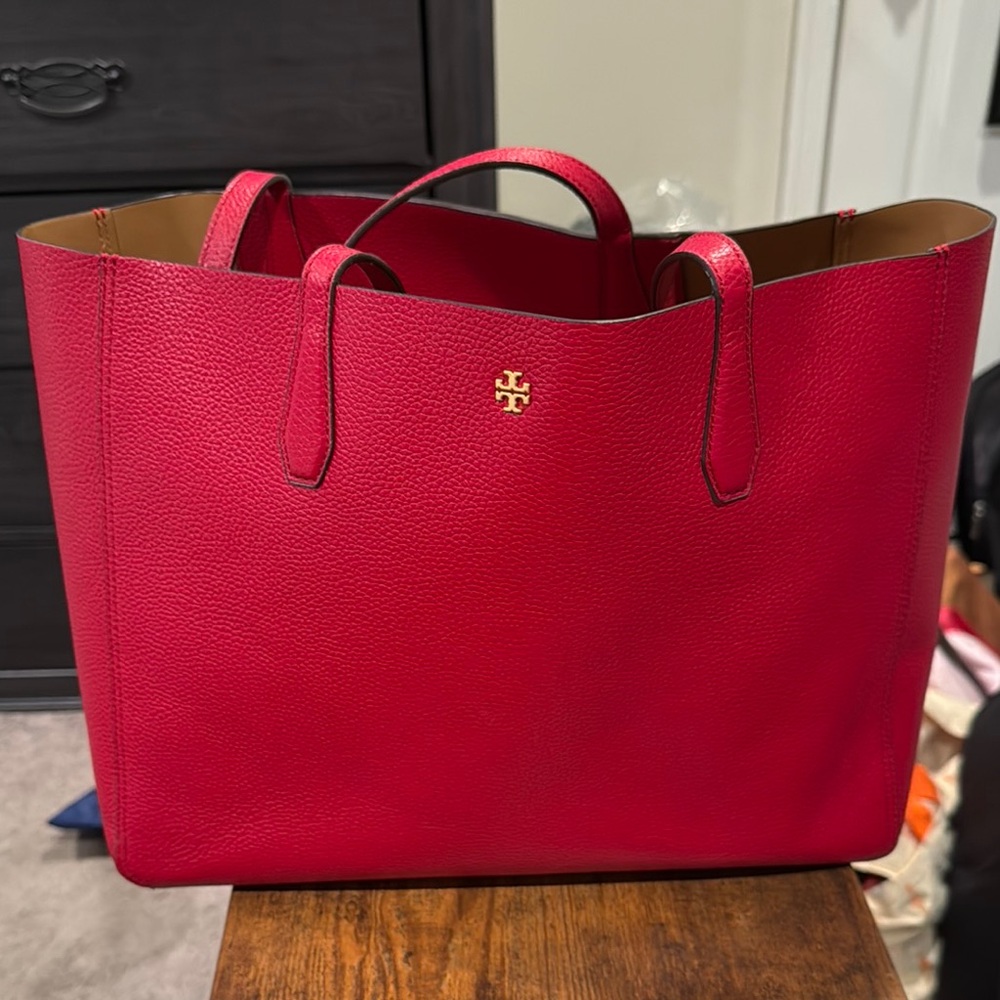 Tory Burch Red Leather Tote Bag